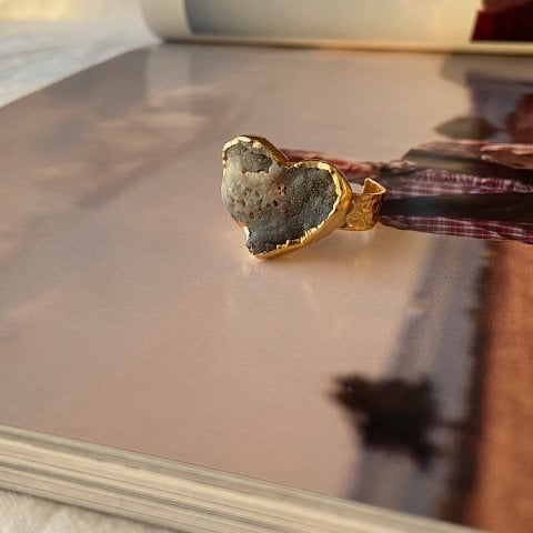 Druzy Taşı Kalp Yüzük