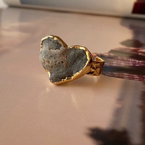Druzy Taşı Kalp Yüzük