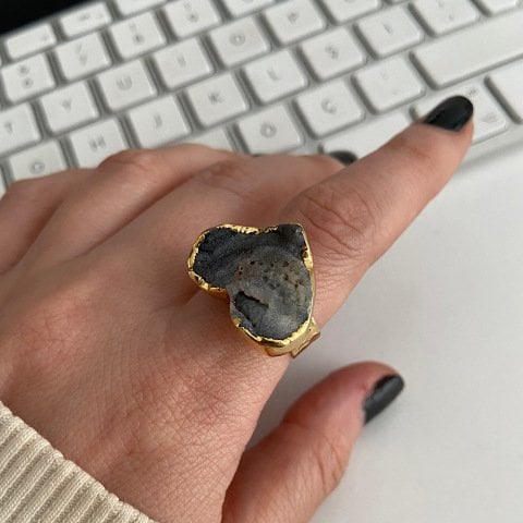 Druzy Taşı Kalp Yüzük