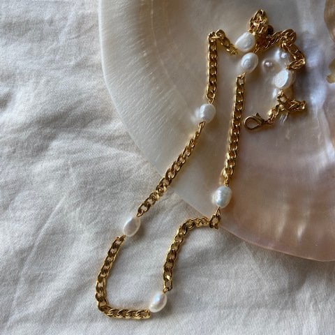 İncili Zincir Choker Kolye