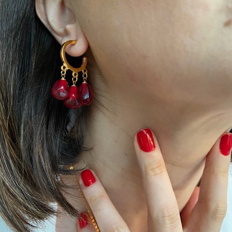 Üçlü Bohemian Nar Küpe