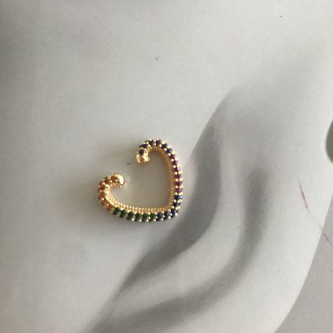 Earcuff Renkli Taşlı Kalp Küpe