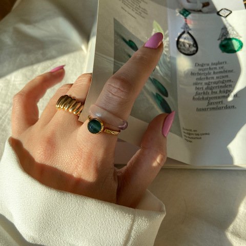 Aventurin Taşlı Minimal Yüzük