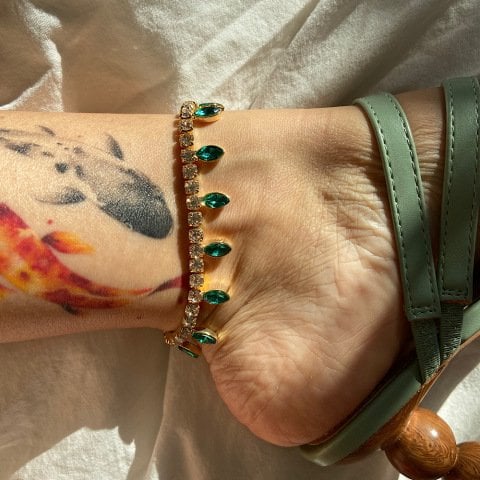 Yeşil Renkli Baklava Taşlı Halhal