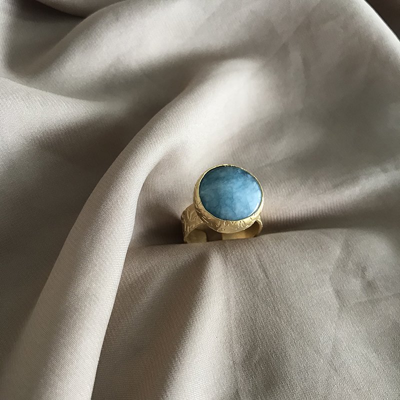 Bebek Mavisi Akik Doğal Taş Yüzük