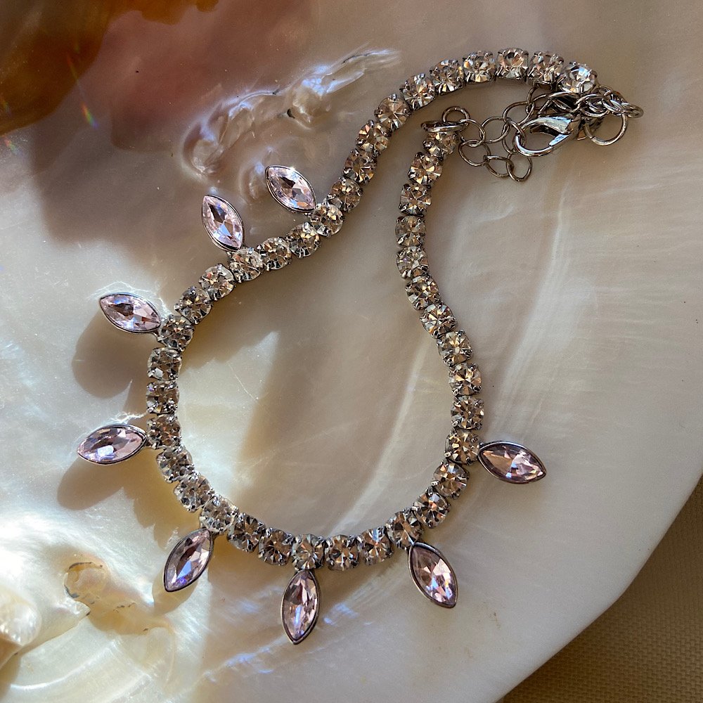 Pembe Renkli Baklava Taşlı Halhal