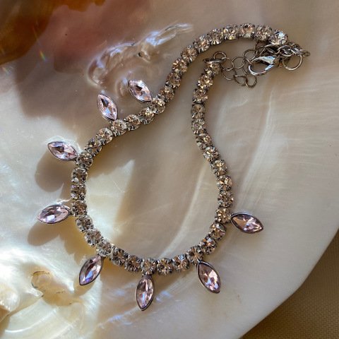 Pembe Renkli Baklava Taşlı Halhal