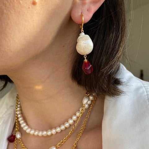 Barok İncili Nar Tanesi Küpe