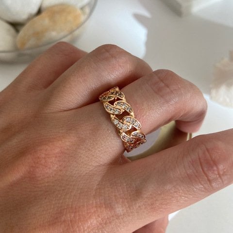 Zirkon Taşlı Zincir Yüzük