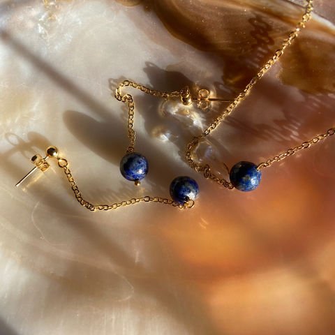 Lapis Lazuli Minimal Kolye Küpe Set