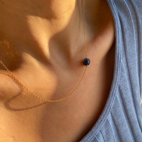 Lapis Lazuli Minimal Kolye Küpe Set