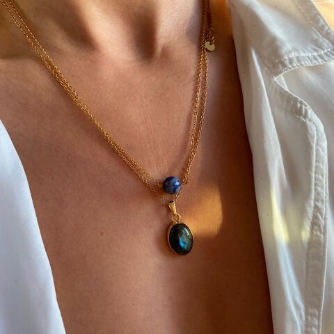 Lapis Lazuli Minimal Kolye Küpe Set