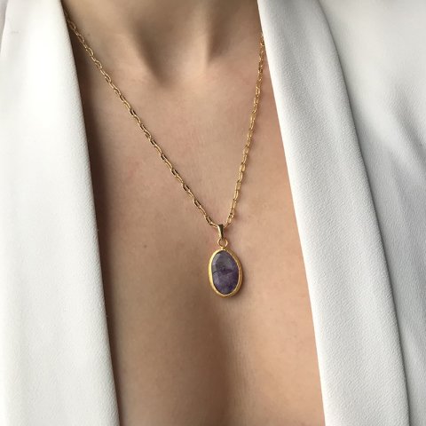 Oval Doğal Taş Kolye