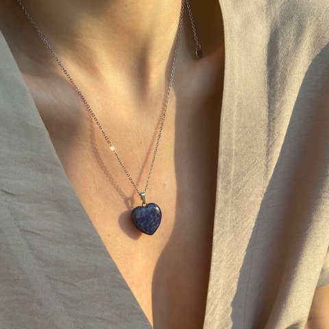 Lapis Lazuli Kalp Doğal Taş Kolye