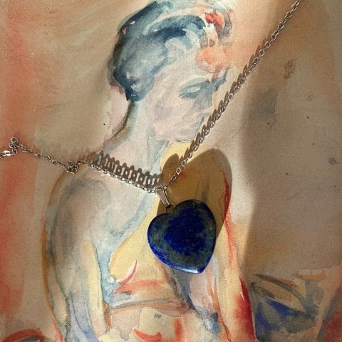 Lapis Lazuli Kalp Doğal Taş Kolye