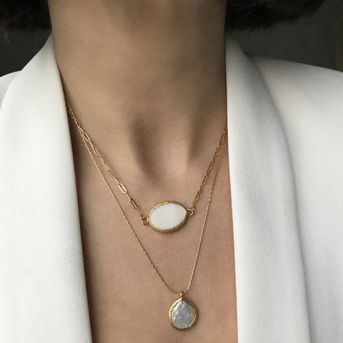 Sedef Doğal Taş Choker Kolye