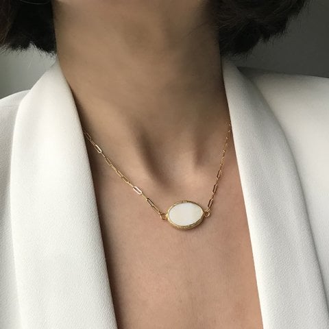 Sedef Doğal Taş Choker Kolye