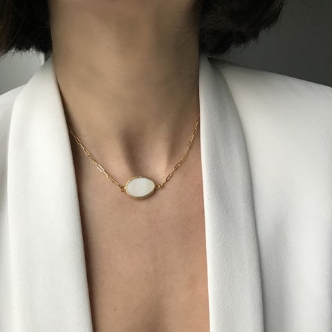 Sedef Doğal Taş Choker Kolye