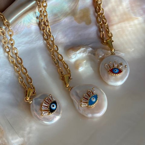 Göz Charmlı Barok İnci Kolye