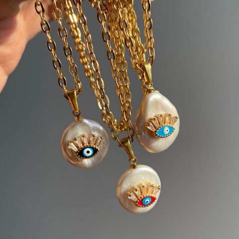 Göz Charmlı Barok İnci Kolye