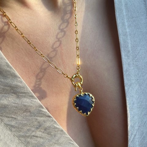 Lacivert Akik Vintage Kolye