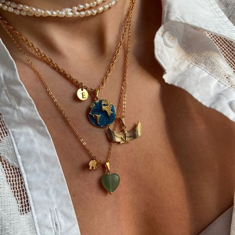 Aventurin Kalp Şans Kolye Küpe Set