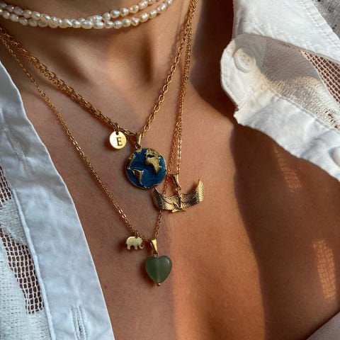 Dünya Harfli Gold Kolye