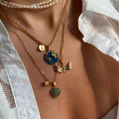 Dünya Harfli Gold Kolye