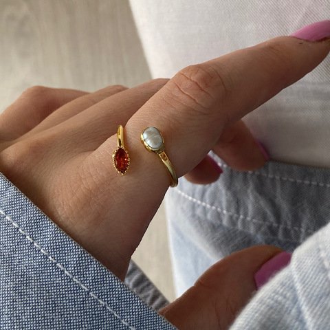 Turuncu Taşlı İnci Yüzük