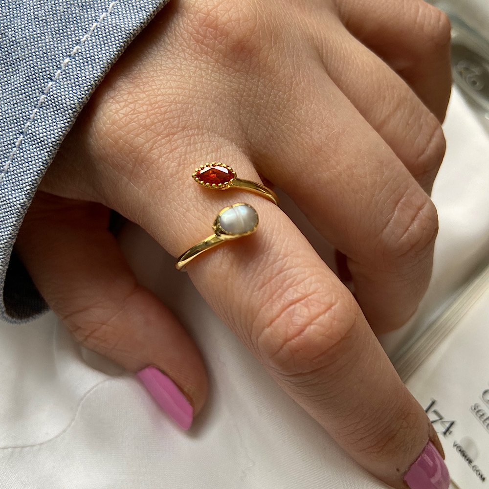 Turuncu Taşlı İnci Yüzük