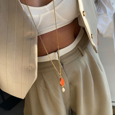 Karnelyan Taş İncili Uzun Kolye