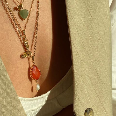 Karnelyan Taş İncili Uzun Kolye