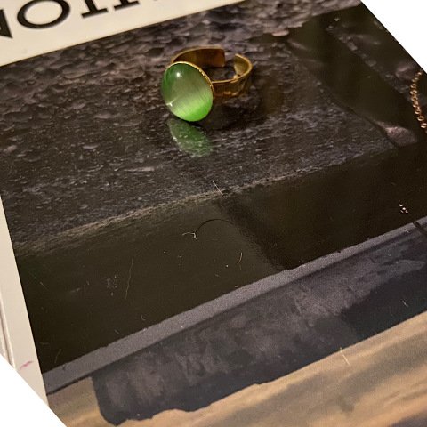 Yeşil Yuvarlak Kedi Gözü Yüzük