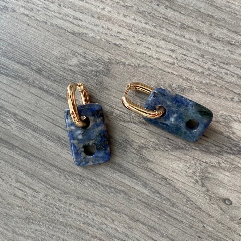 Button Lapis Lazuli Doğal Taş Küpe