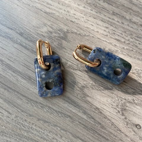 Button Lapis Lazuli Doğal Taş Küpe