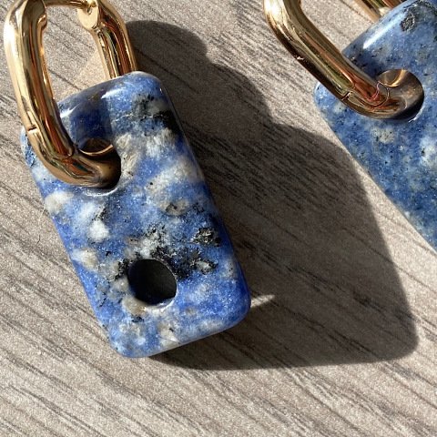 Button Lapis Lazuli Doğal Taş Küpe