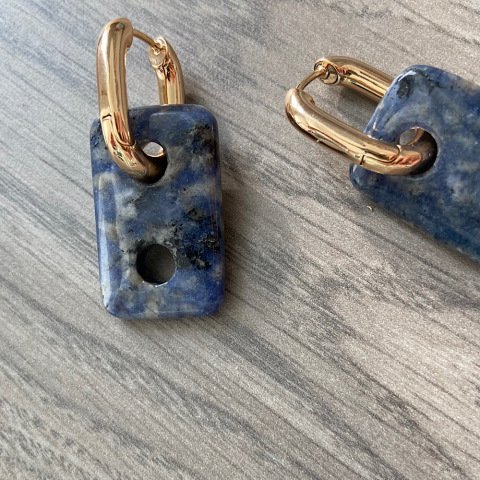 Button Lapis Lazuli Doğal Taş Küpe