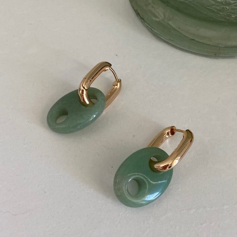 Button Aventurin Oval Doğal Taş Küpe