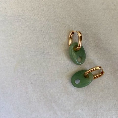 Button Aventurin Oval Doğal Taş Küpe