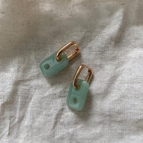 Button Aventurin Doğal Taş Küpe