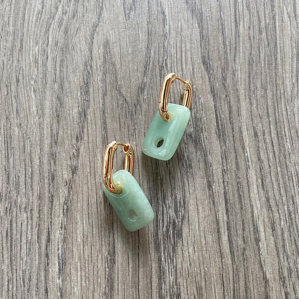 Button Aventurin Doğal Taş Küpe