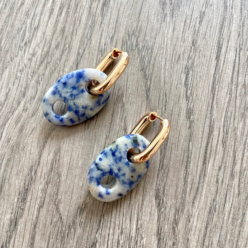 Button Sodalit Oval Doğal Taş Küpe