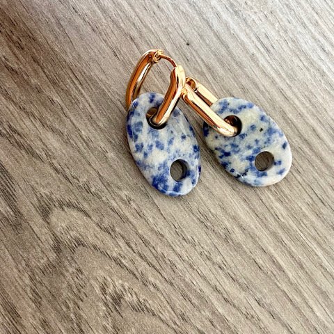 Button Sodalit Oval Doğal Taş Küpe