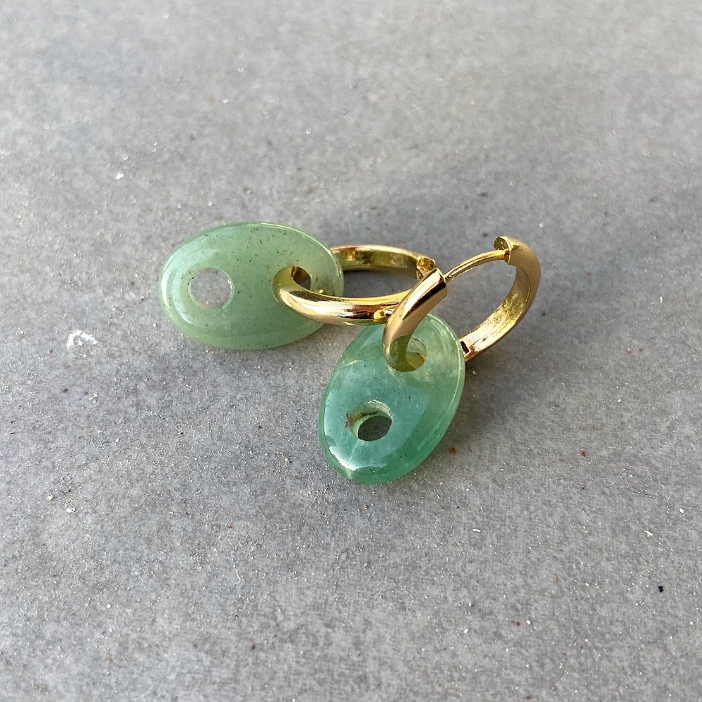 Button Mini Aventurin Doğal Taş Küpe