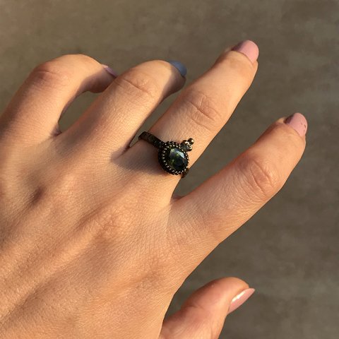 Eskitme Yeşil Zirkon Taş Yüzük