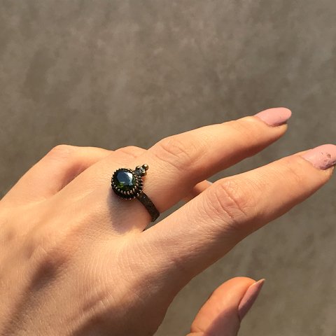 Eskitme Yeşil Zirkon Taş Yüzük