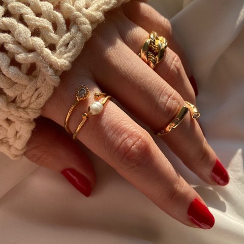 Beyaz Taşlı İnci Yüzük