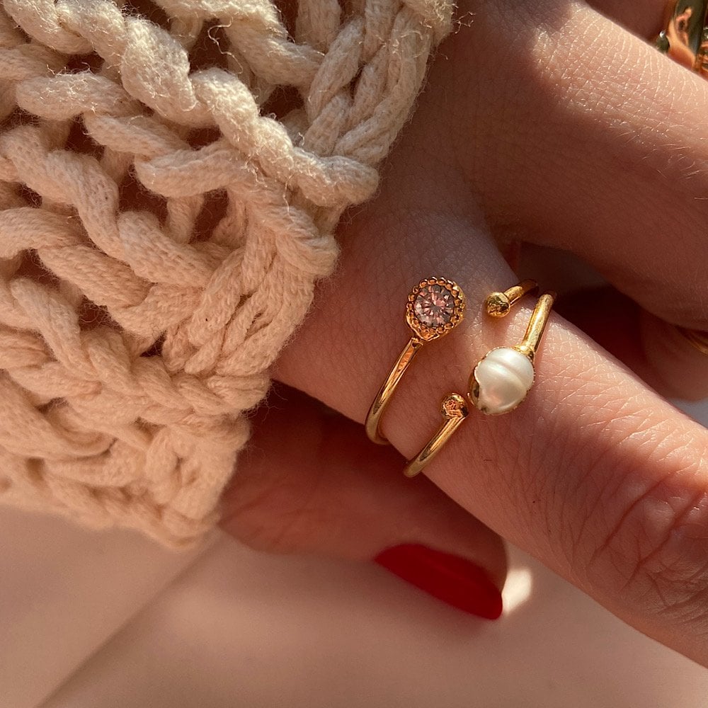 Beyaz Taşlı İnci Yüzük