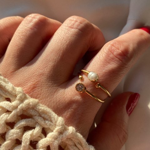 Beyaz Taşlı İnci Yüzük