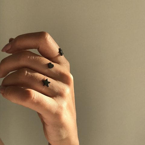 Tattoo Hematit Hayalet Yüzük Üçlü Set